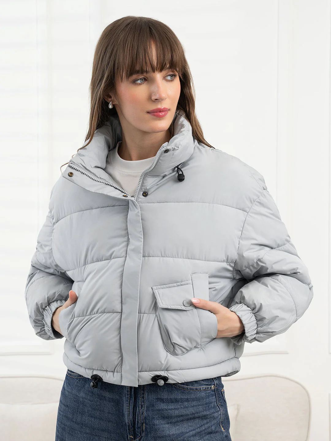 Dusky Blue Padded Jacket for Women - Image 2