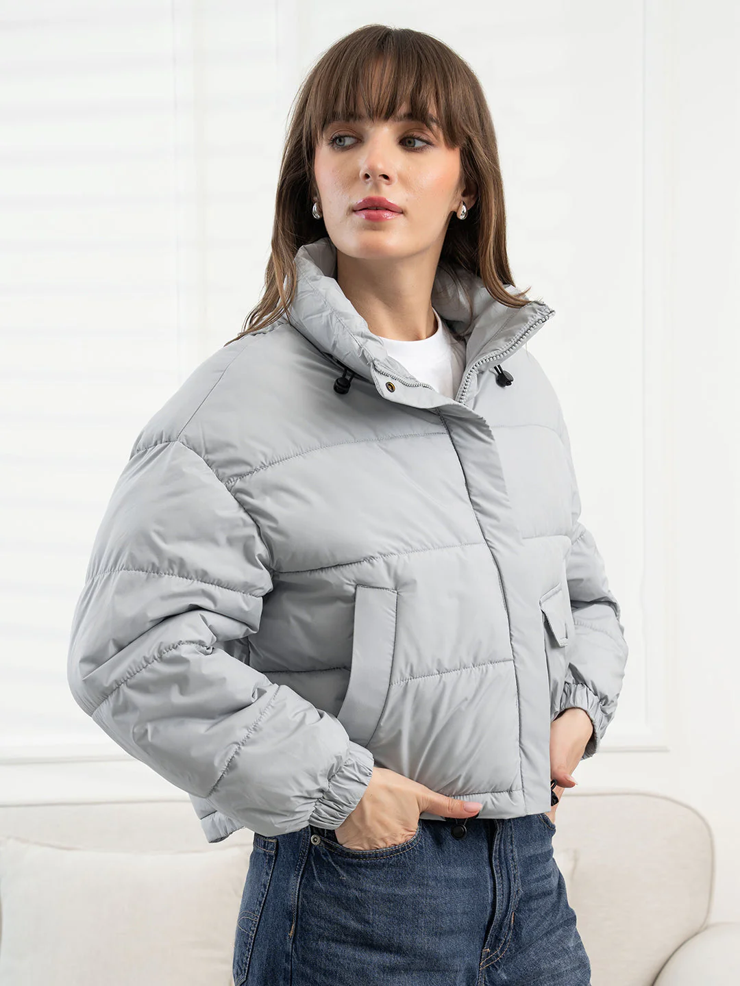 Dusky Blue Padded Jacket for Women - Image 3