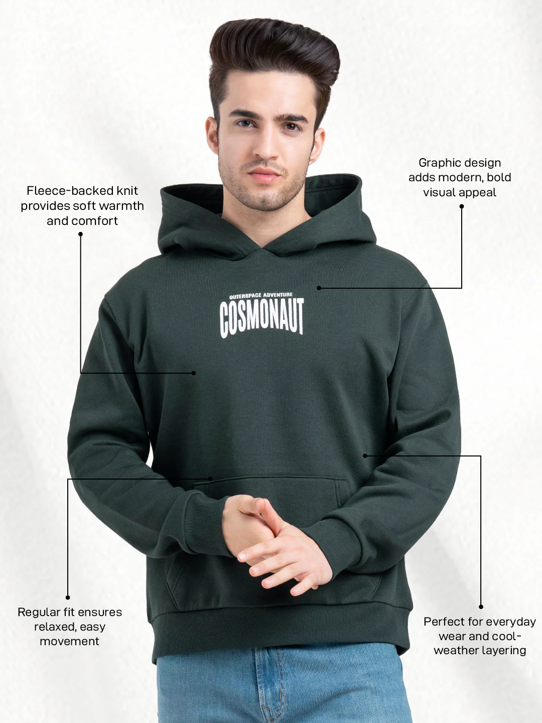 Forest Green Graphic Hoodie for Men | Warmth Meets Everyday Style - Image 2