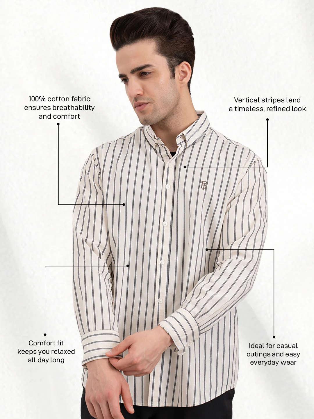Full Sleeve Beige Striped Shirt for Men | Casual Comfort in Classic Style - Image 2