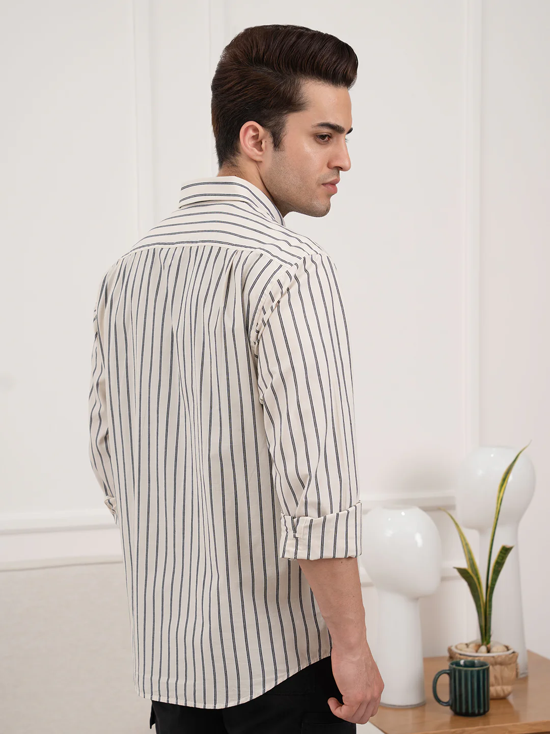 Full Sleeve Beige Striped Shirt for Men | Casual Comfort in Classic Style - Image 5