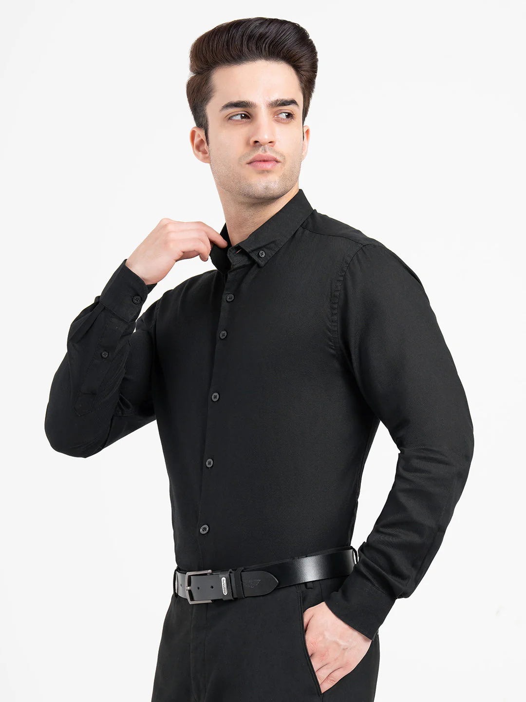 Full Sleeve Black Dobby Shirt for Men | Refined Formal Elegance - Image 2