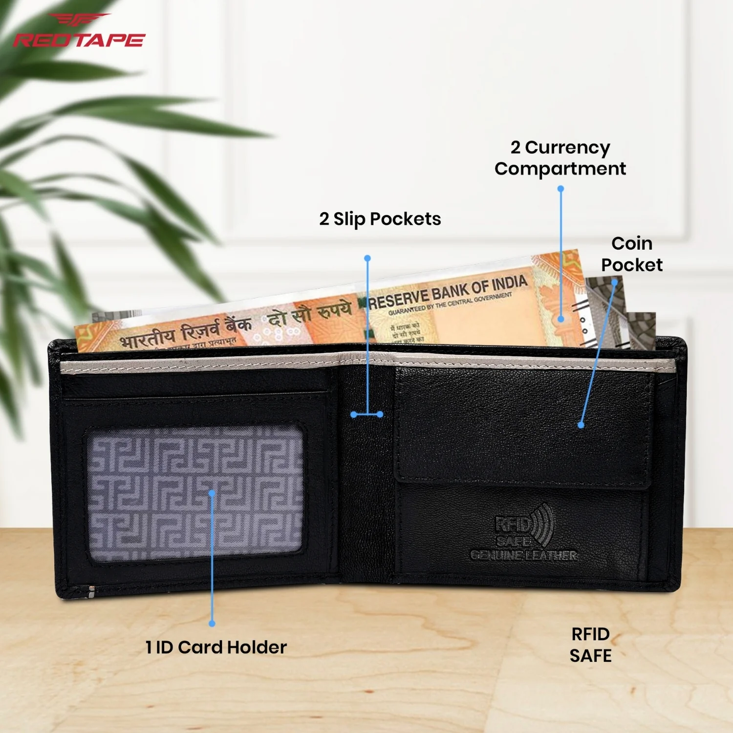 Black & Grey Genuine Leather RFID Wallet for Men - Image 5