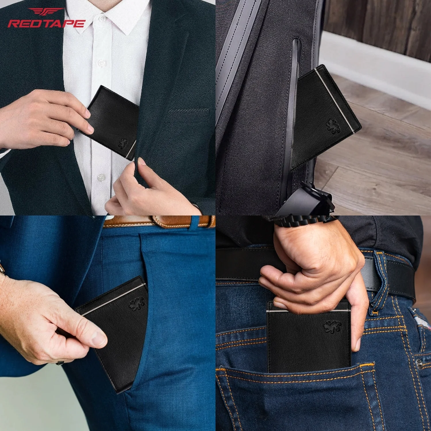 Black & Grey Genuine Leather RFID Wallet for Men - Image 7