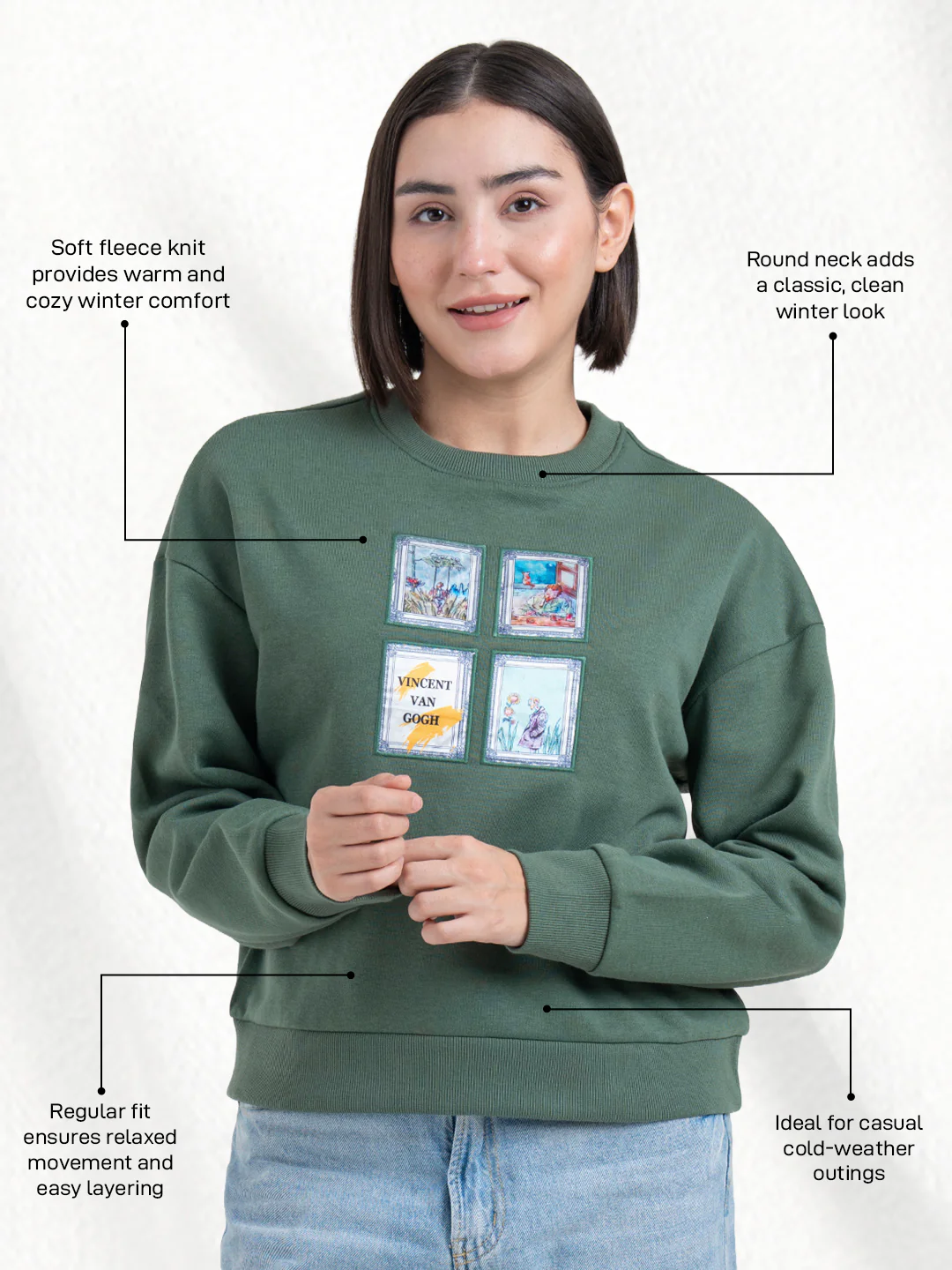 Green Graphic Sweatshirt for Women | Winter Fashion Statement - Image 2