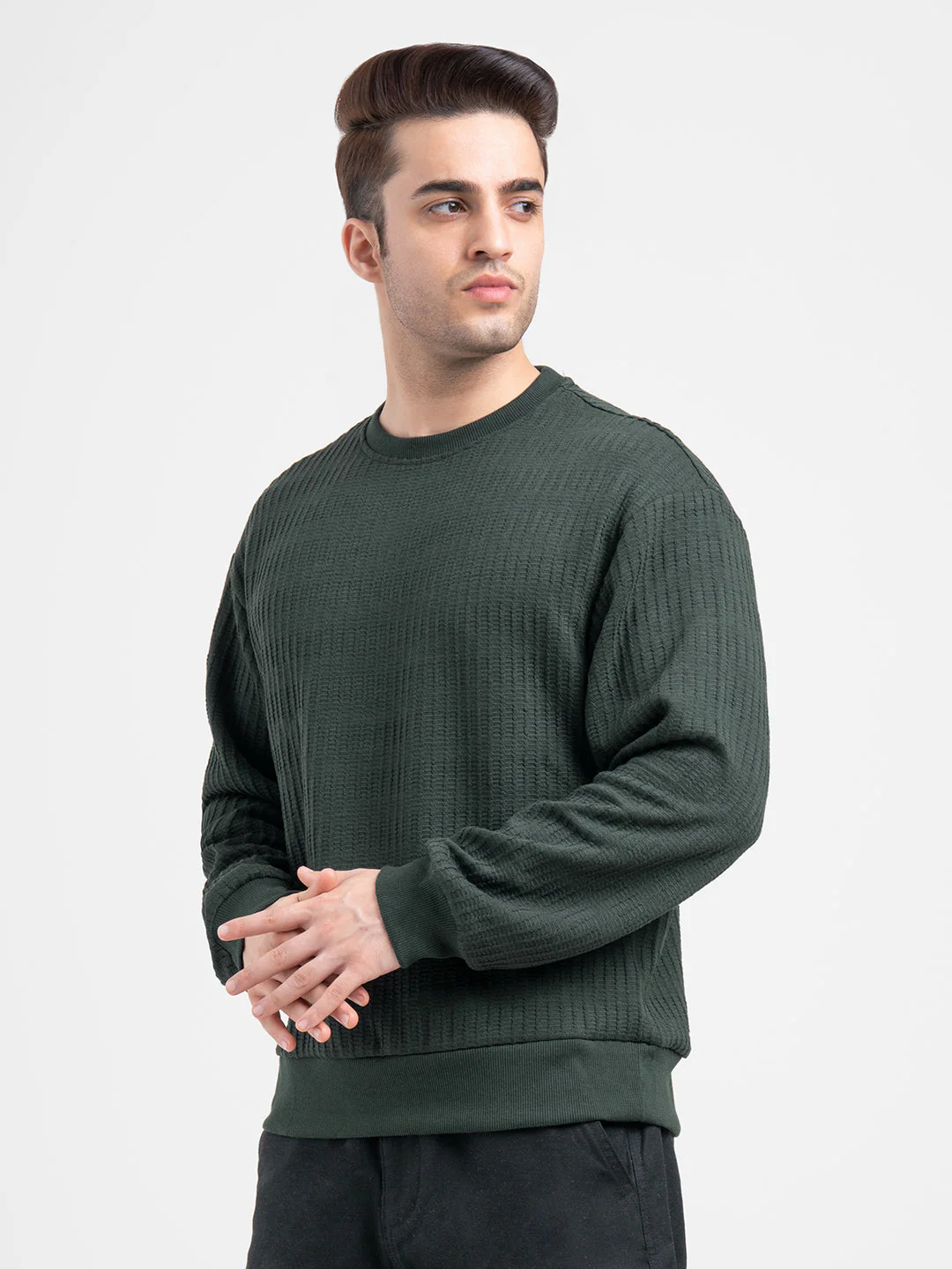 Green Winter Sweatshirt for Men | Textured Winter Streetwear - Image 4