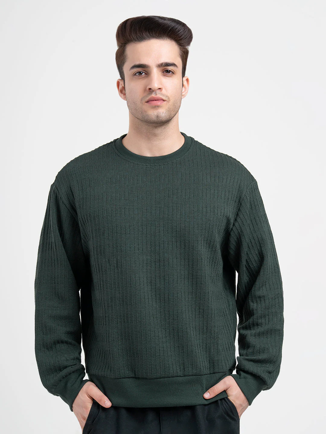Green Winter Sweatshirt for Men | Textured Winter Streetwear - Image 5
