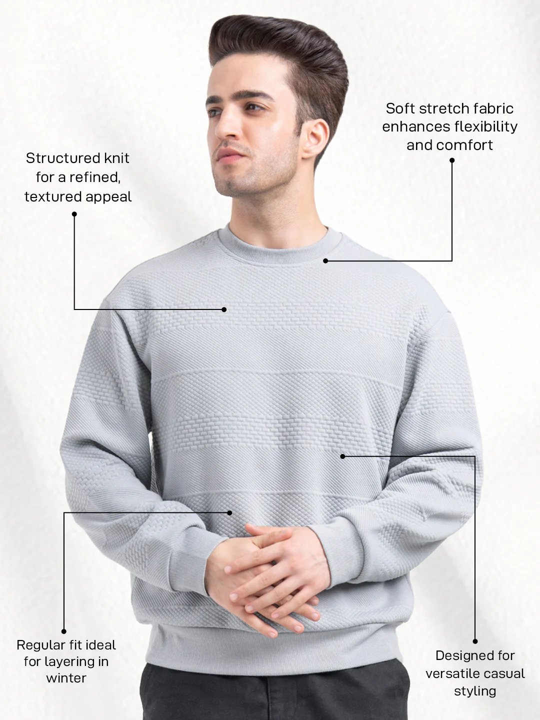 Grey Winter Baggy Sweatshirt for Men  | Winter Casual Sweatshirt - Image 2