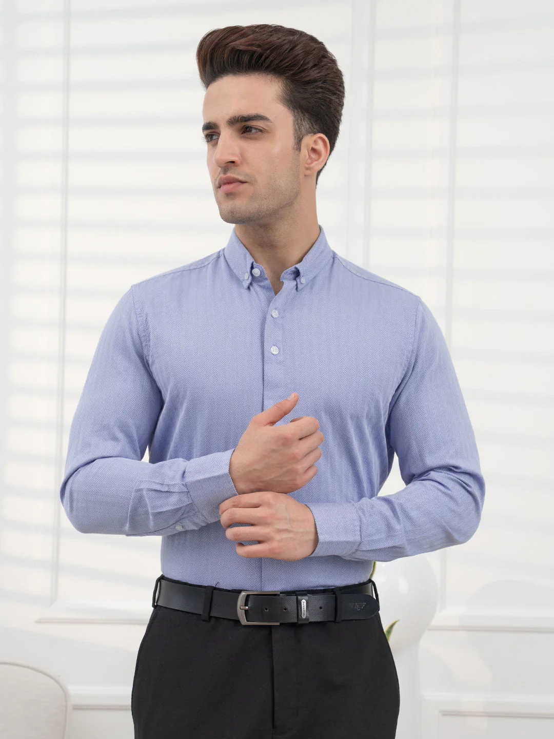 Indigo Blue Striped Shirt Men | Daily Formal Wear - Image 2