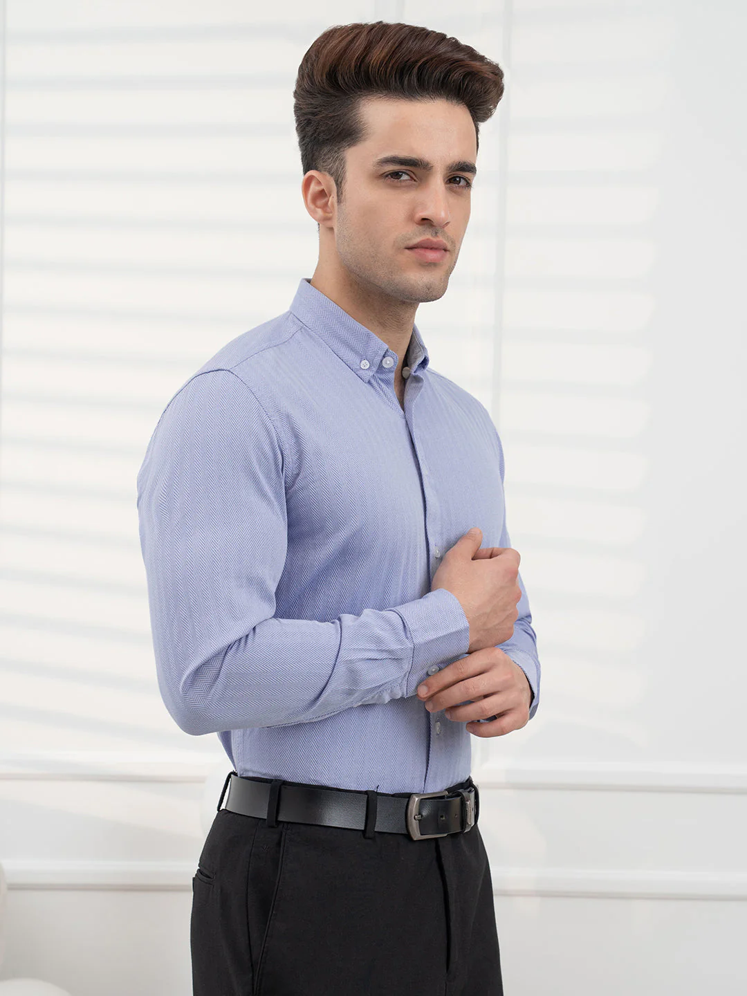Indigo Blue Striped Shirt Men | Daily Formal Wear - Image 3