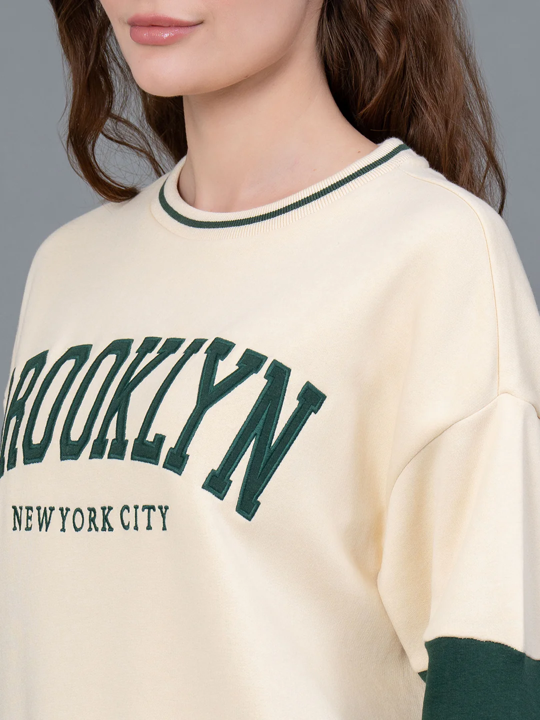 Ivory Embroidered Cotton Poly Fleece Women's Sweatshirt - Image 4