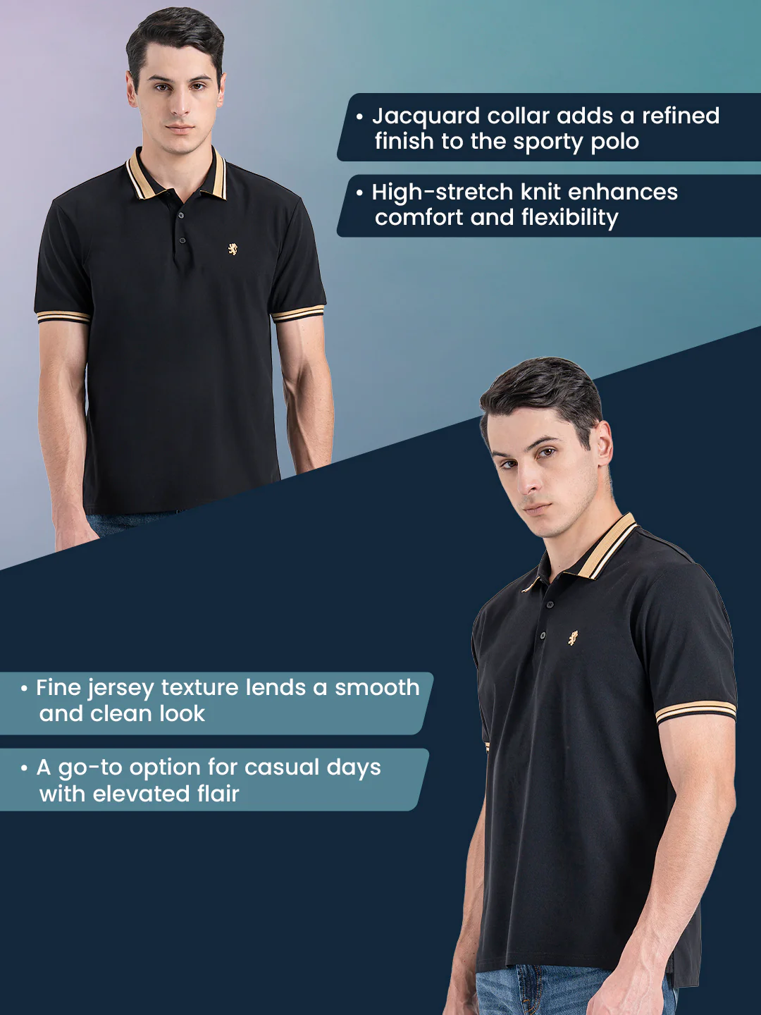 Jacquard Collar Polo T-Shirt for Men - Image 2