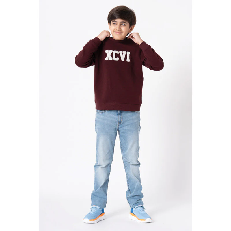 Kids Unisex Maroon Melange Embroidered Sweatshirt - Image 10