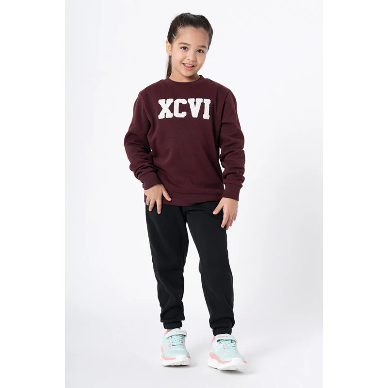 Kids Unisex Maroon Melange Embroidered Sweatshirt - Image 2