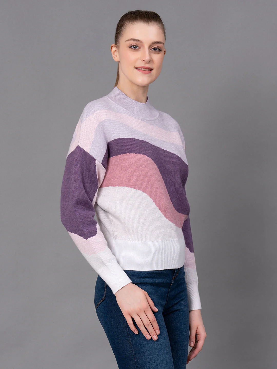 Lavender Poly Viscose Nylon Marble Print Women's Sweater - Image 2