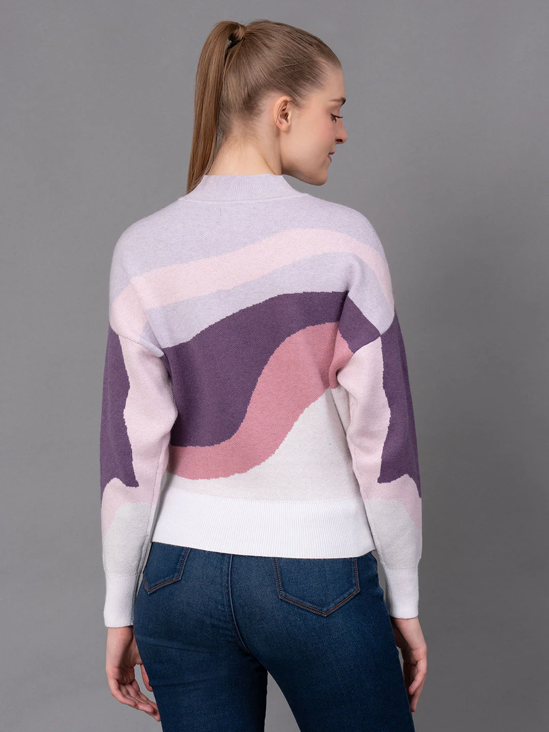 Lavender Poly Viscose Nylon Marble Print Women's Sweater - Image 3