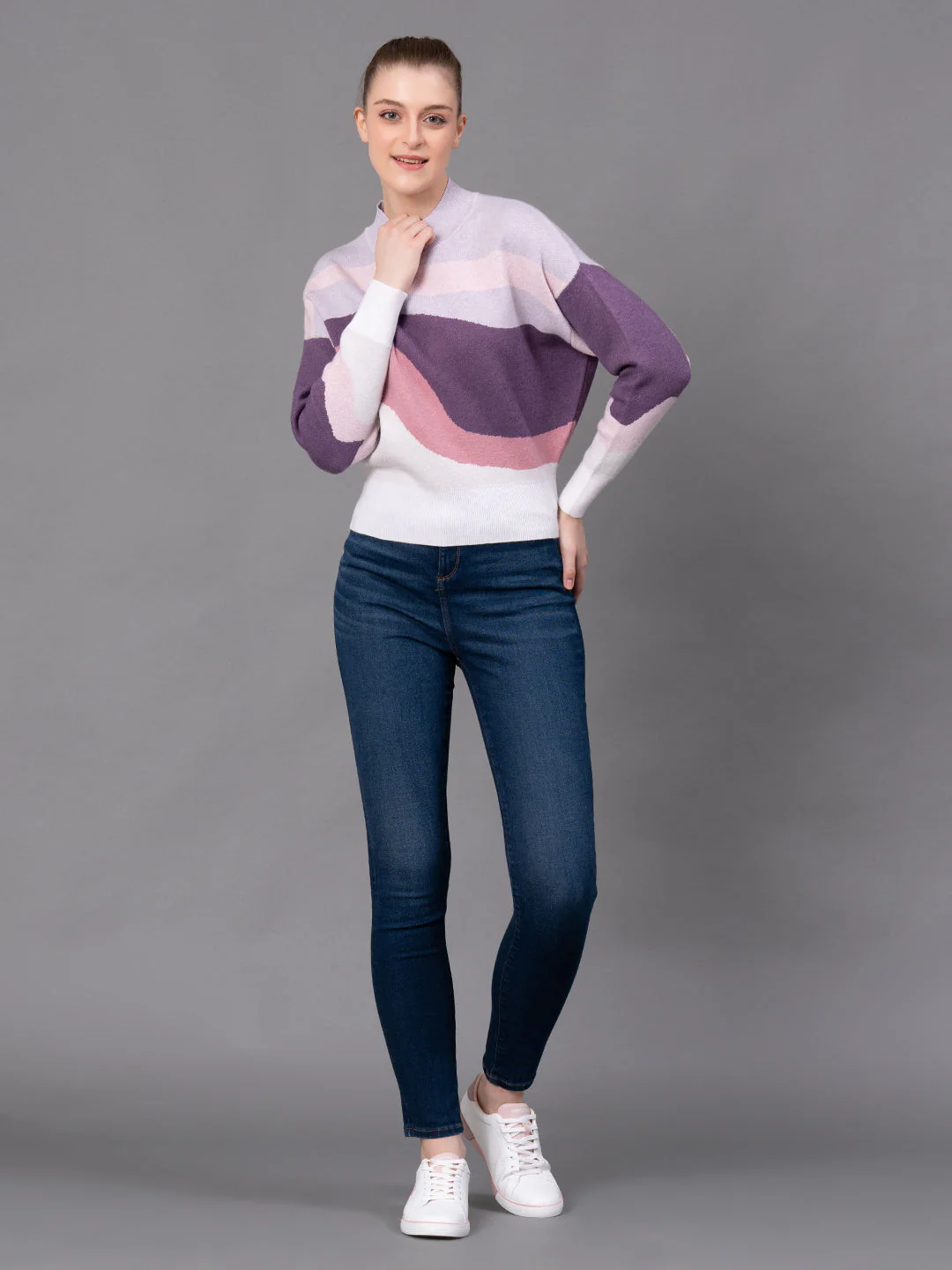 Lavender Poly Viscose Nylon Marble Print Women's Sweater - Image 5