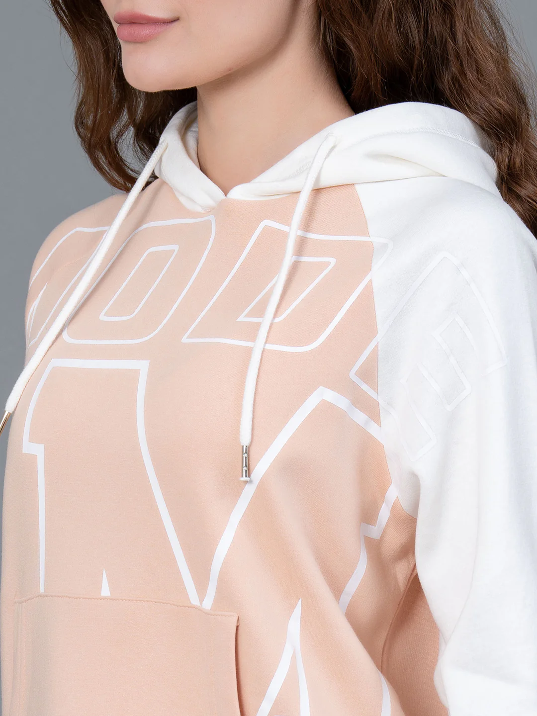 Light Peach Graphic Print Cotton Poly Fleece Women's Hoodie - Image 4