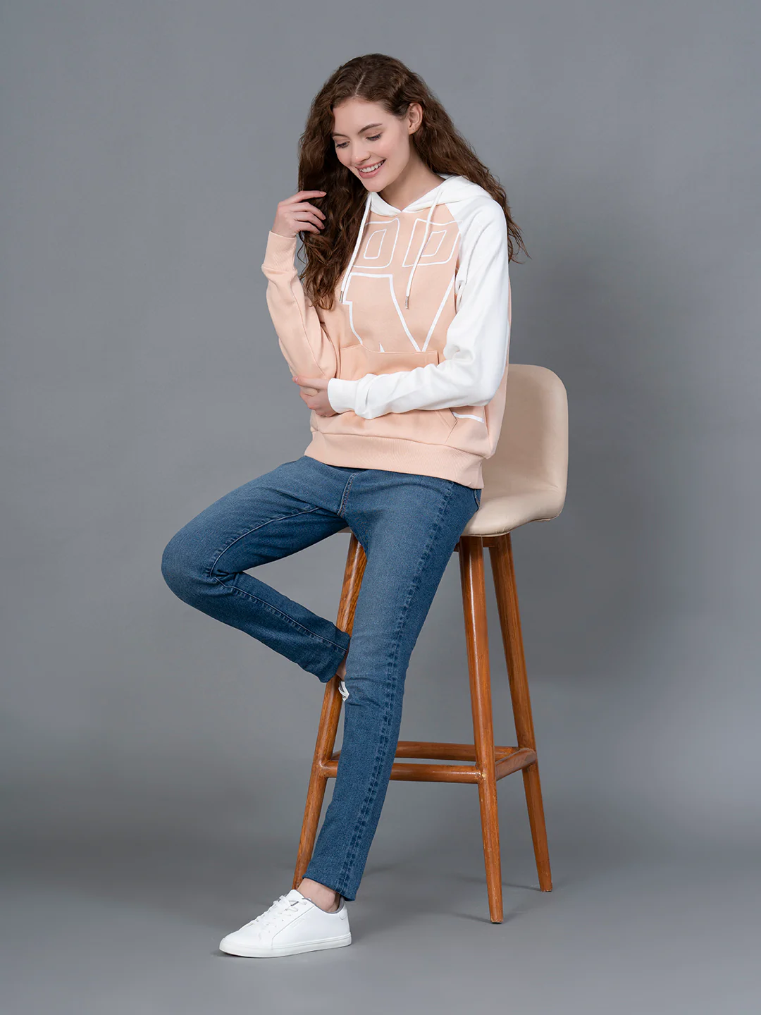 Light Peach Graphic Print Cotton Poly Fleece Women's Hoodie - Image 5