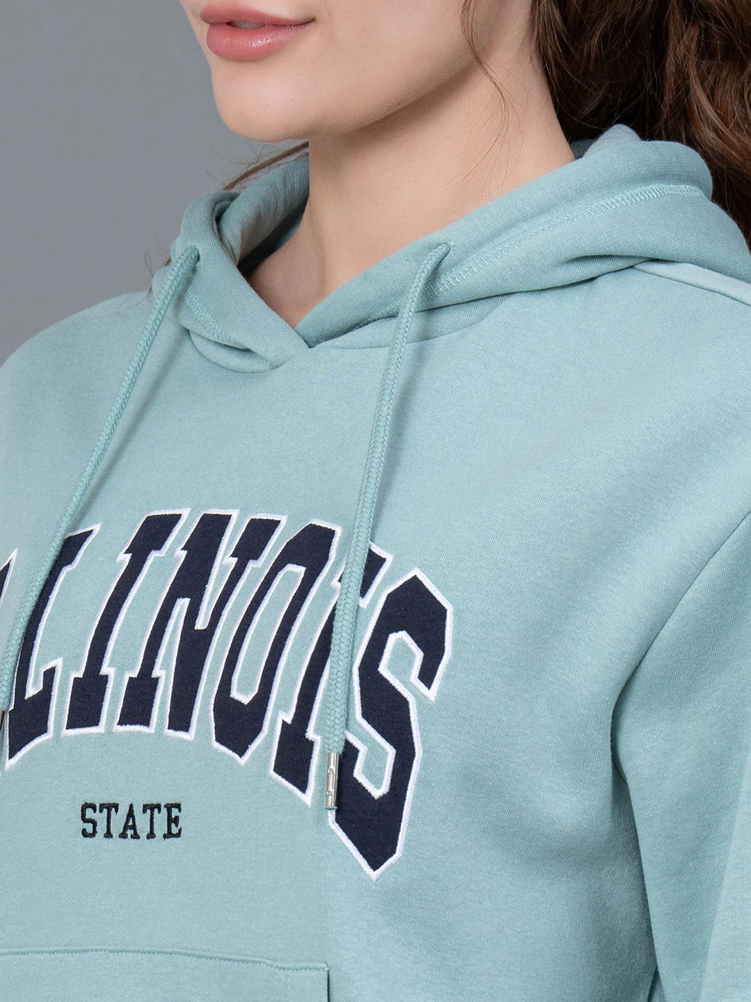 Light Sea Green Embroidered Cotton Poly Fleece Women's Hoodie - Image 4