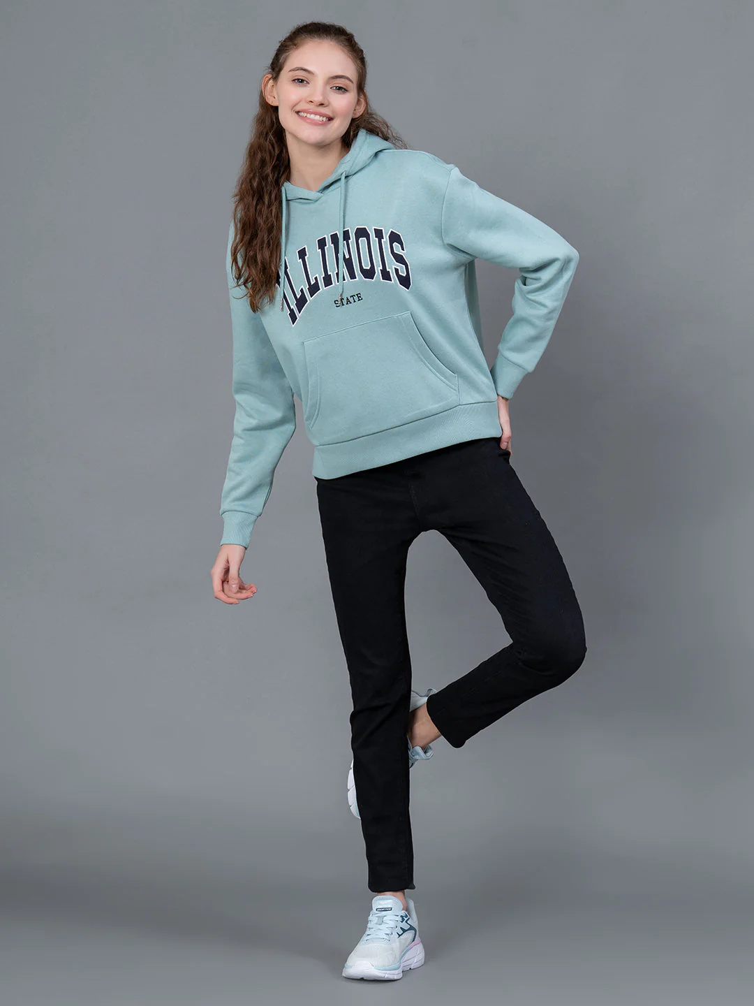 Light Sea Green Embroidered Cotton Poly Fleece Women's Hoodie - Image 5