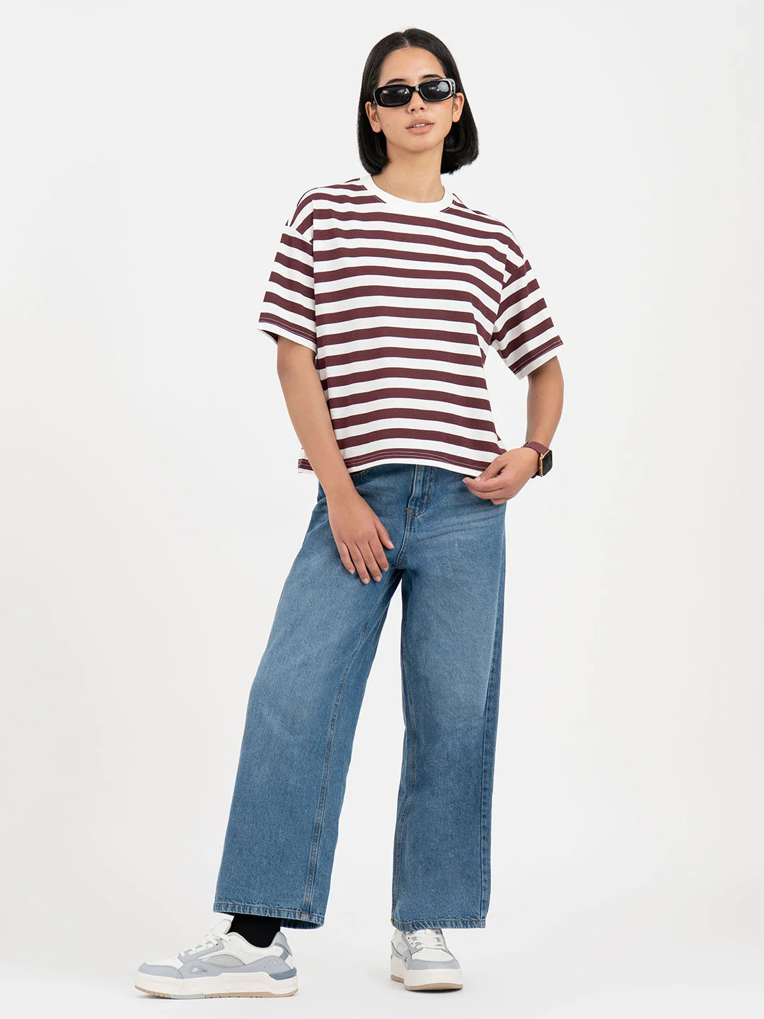 Maroon and White T-Shirt for Women - Image 5