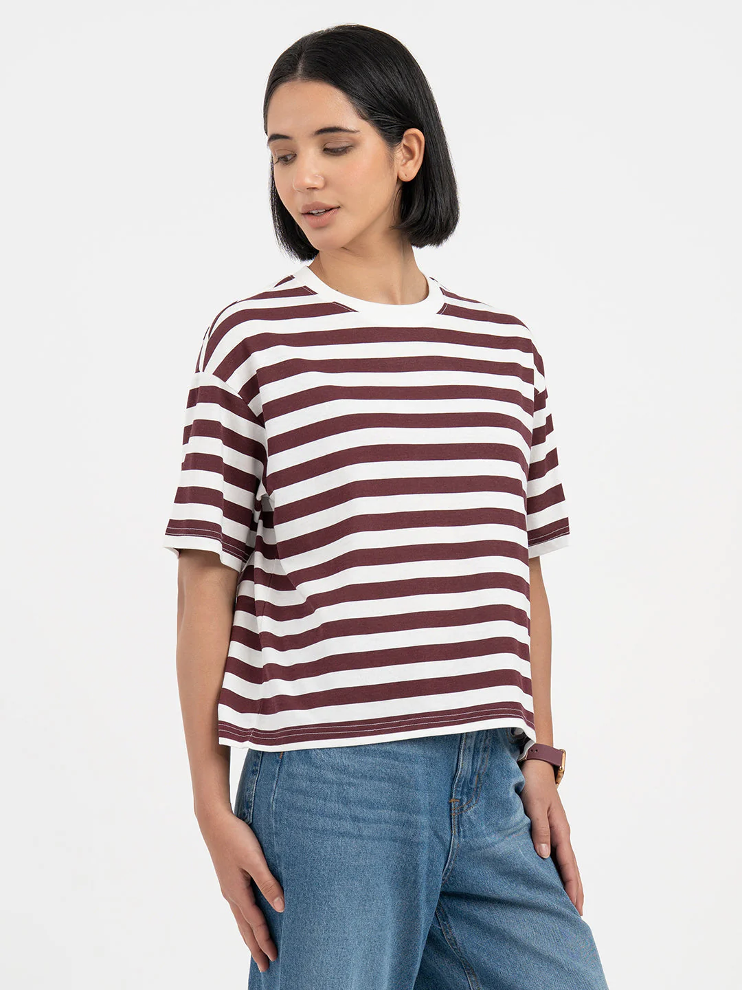 Maroon and White T-Shirt for Women - Image 6