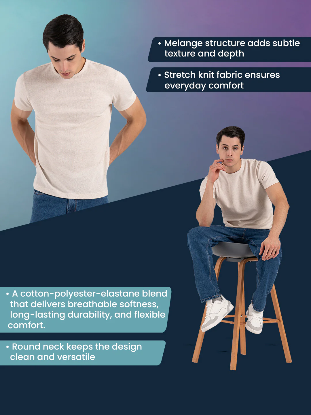 Melange Round Neck T-Shirt for Men - Image 2