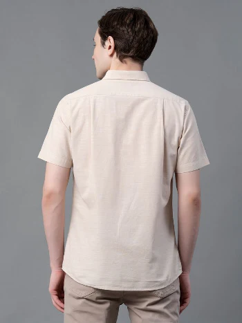 Men Beige Solid Shirts - Image 5