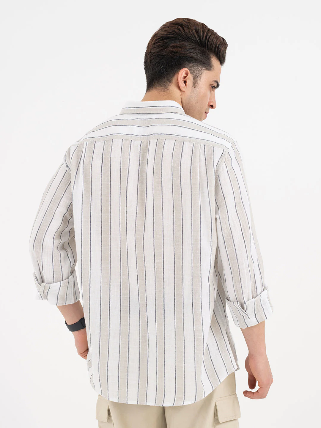 Red Tape Menâ€™s Beige Striped Shirt - Image 3