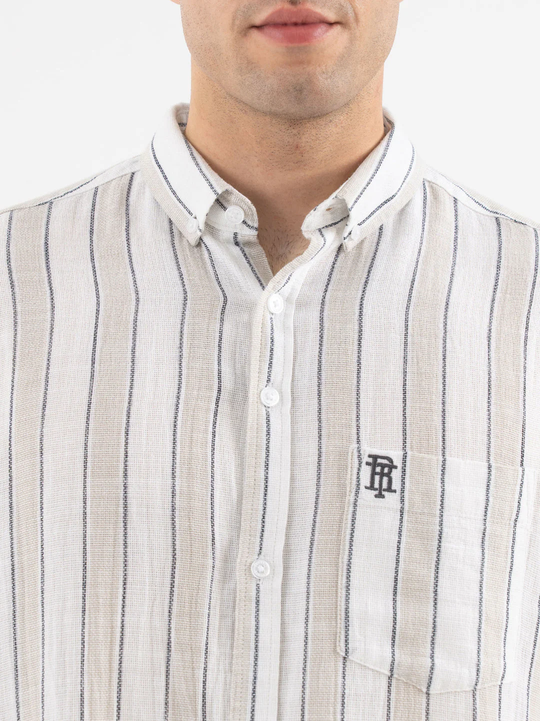 Red Tape Menâ€™s Beige Striped Shirt - Image 4