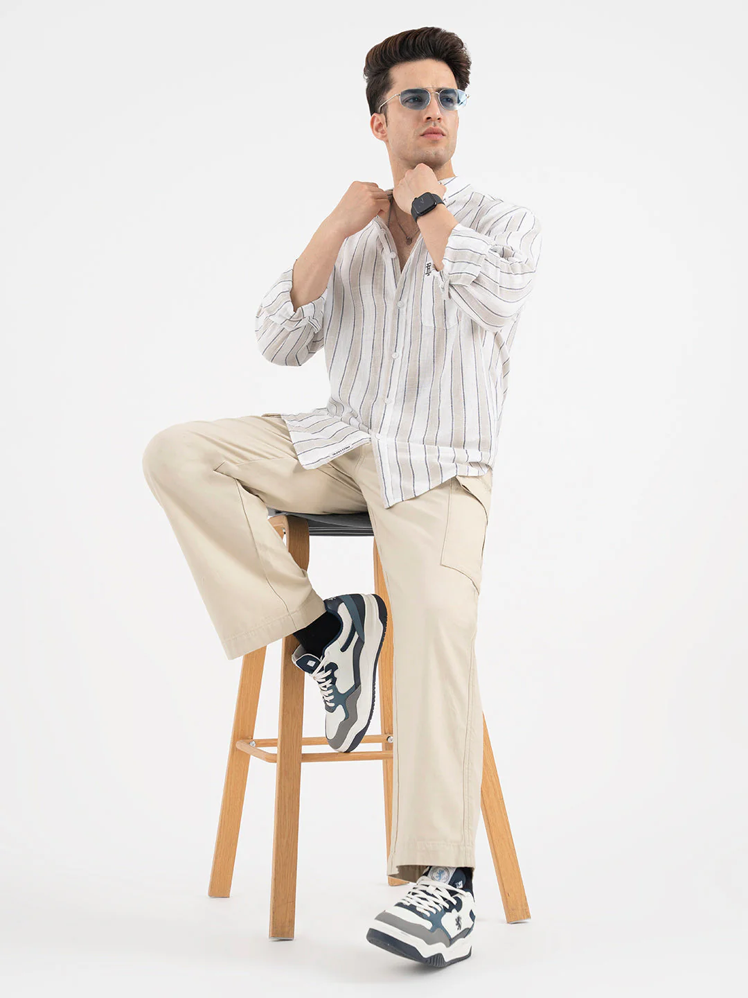 Red Tape Menâ€™s Beige Striped Shirt - Image 5