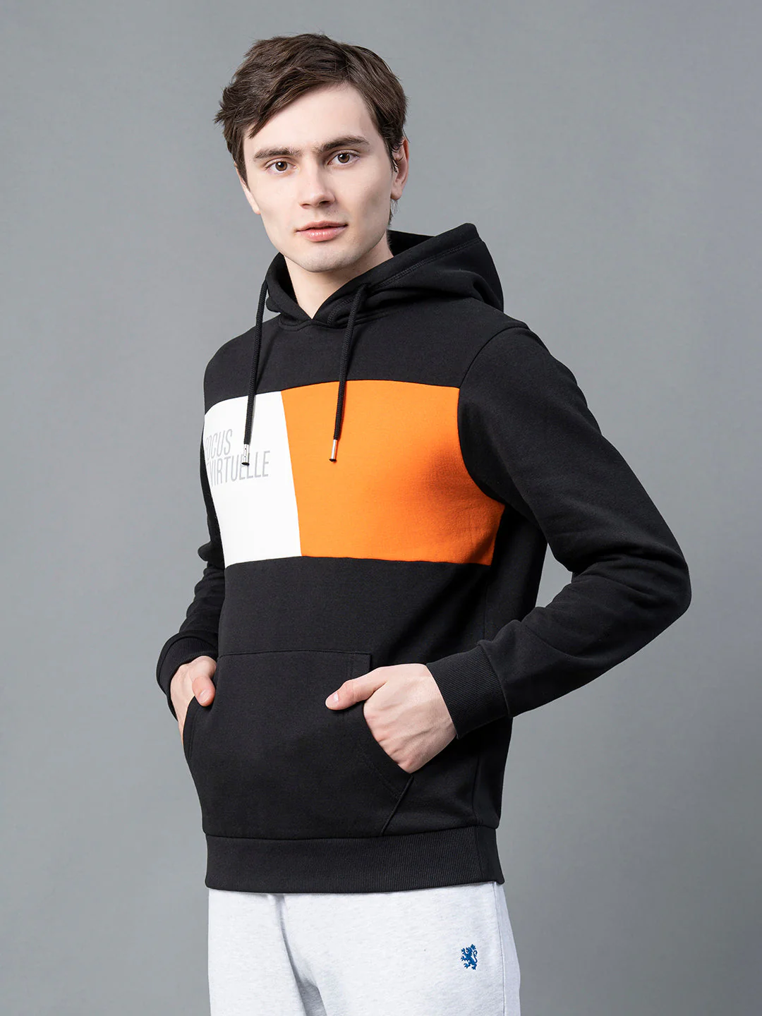 Men Black Graphic Print Hoodie - Image 2