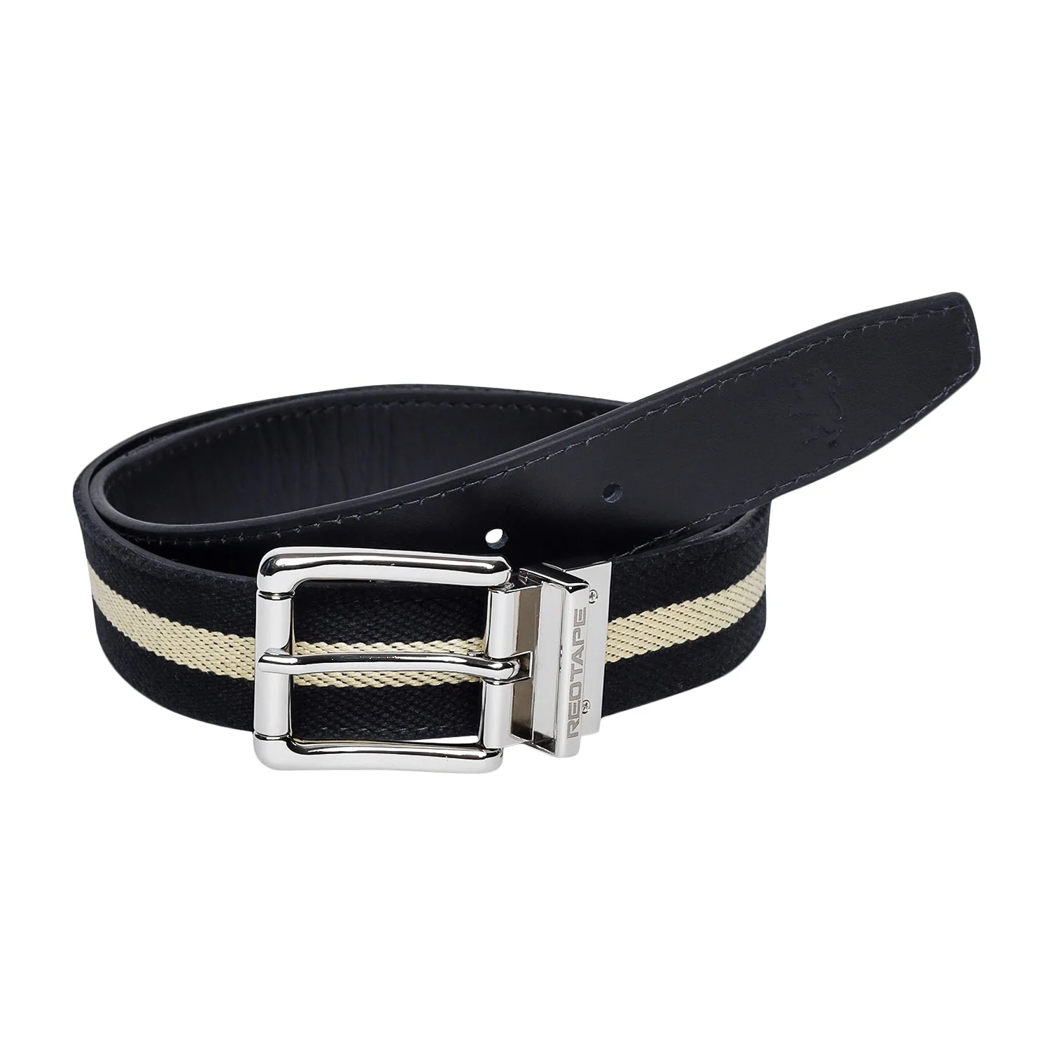 Men Black Stone Leather Belt - Image 6