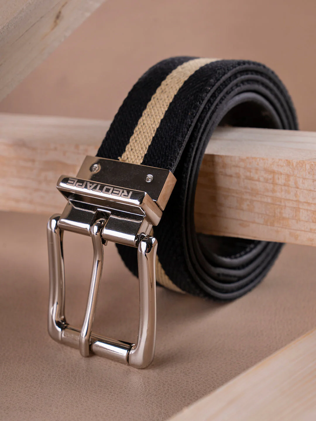 Men Black Stone Leather Reversible Belt