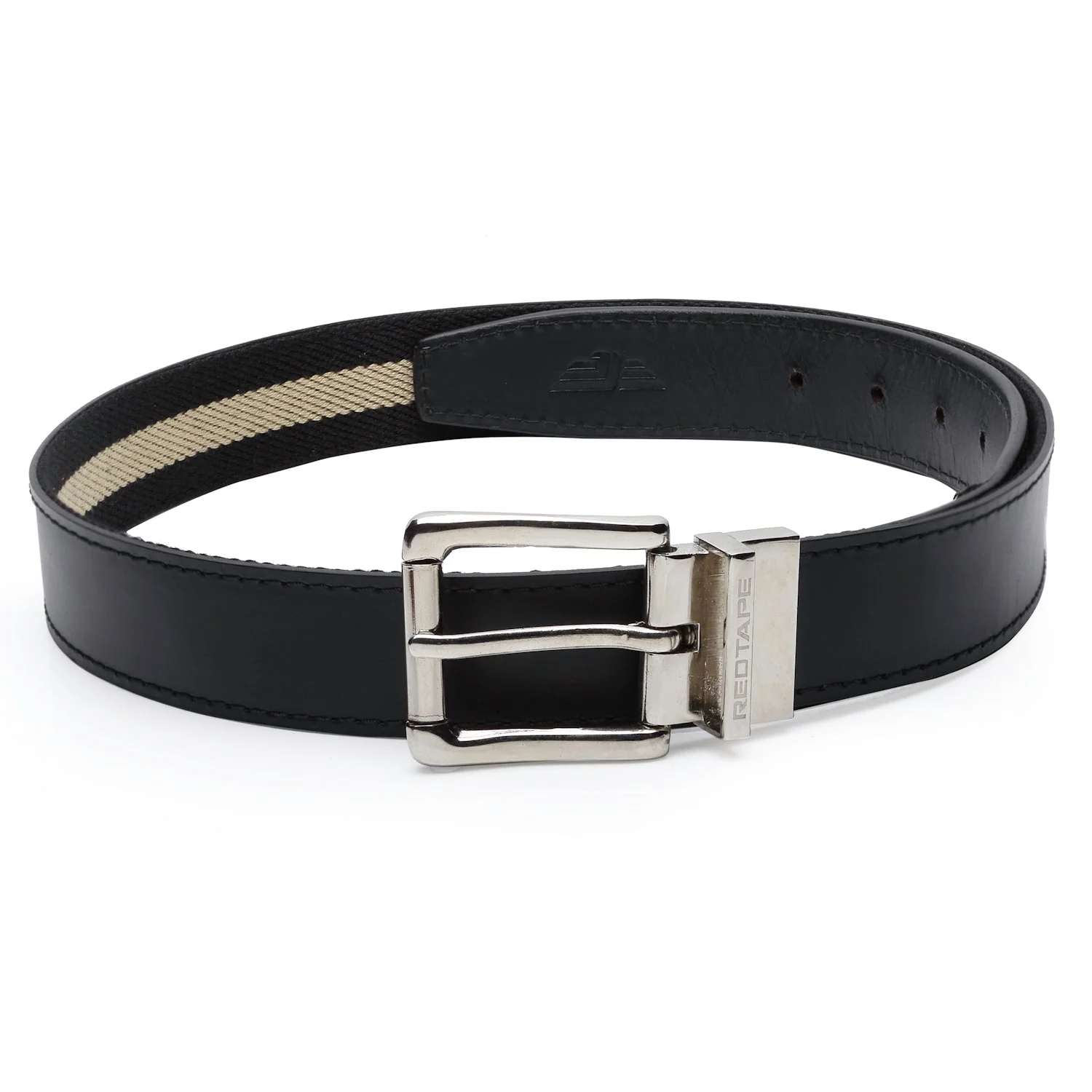 Men Black Stone Leather Reversible Belt - Image 3