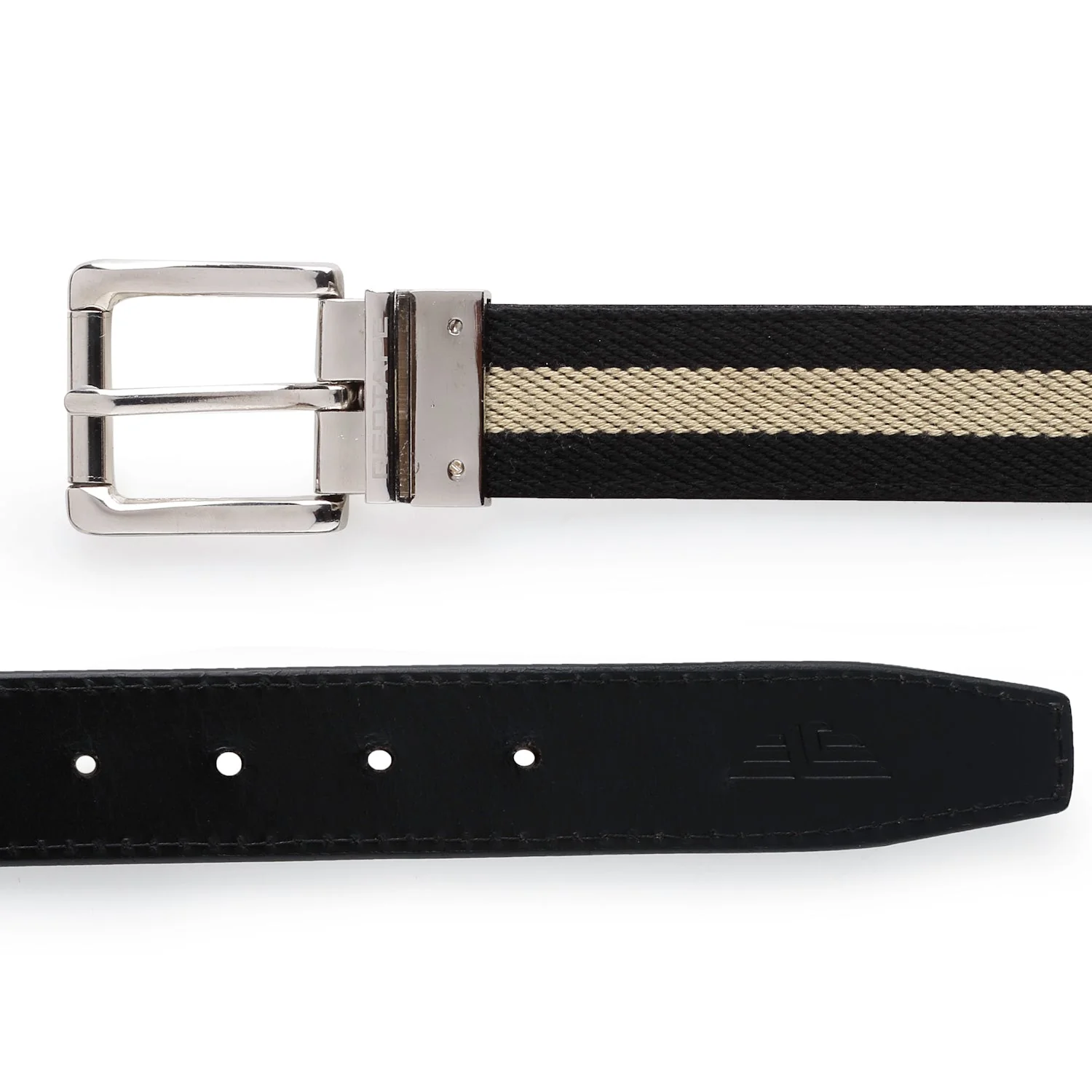 Men Black Stone Leather Reversible Belt - Image 5