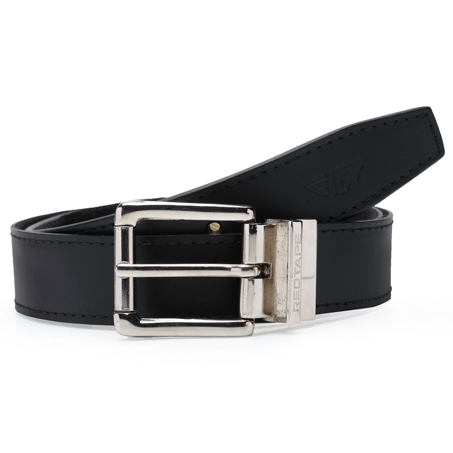 Men Black Stone Leather Reversible Belt - Image 7