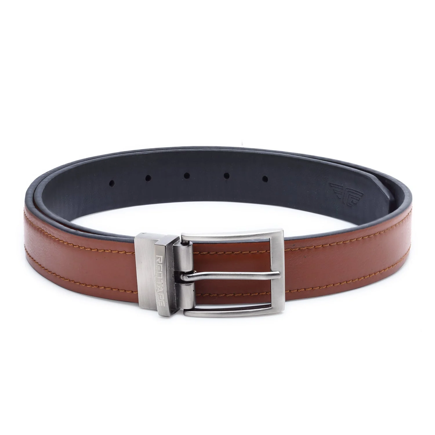 Men Black Tan PU Reversible Belt - Image 3