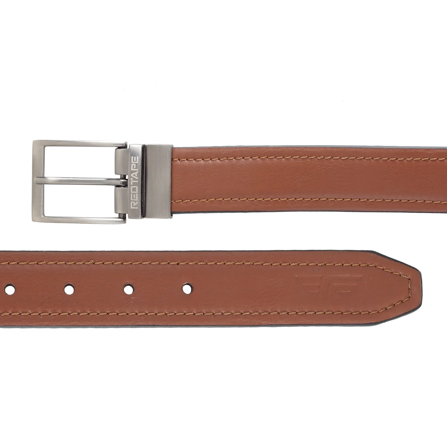 Men Black Tan PU Reversible Belt - Image 4