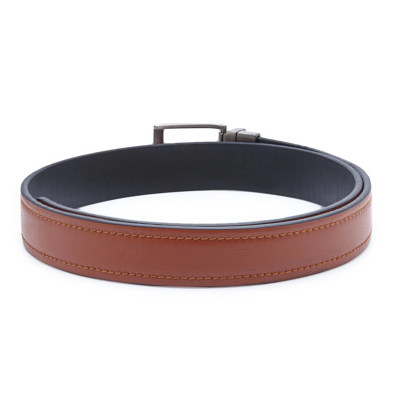 Men Black Tan PU Reversible Belt - Image 6
