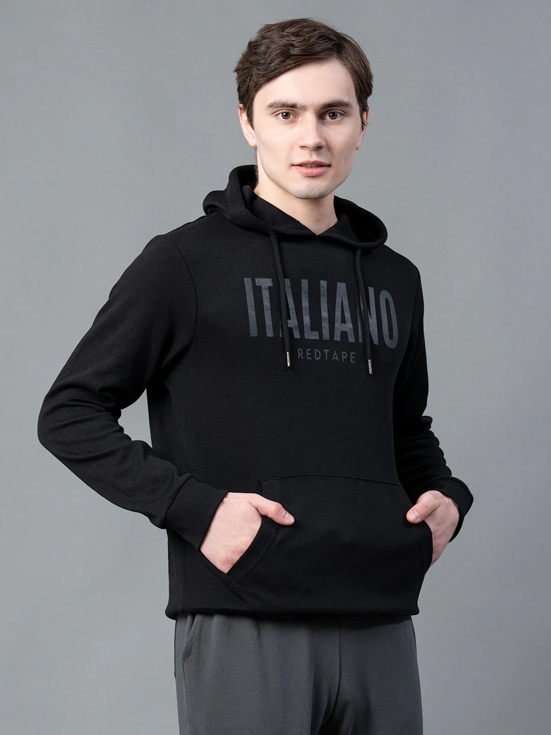 Men Black Graphic Print Hoodie - Image 2