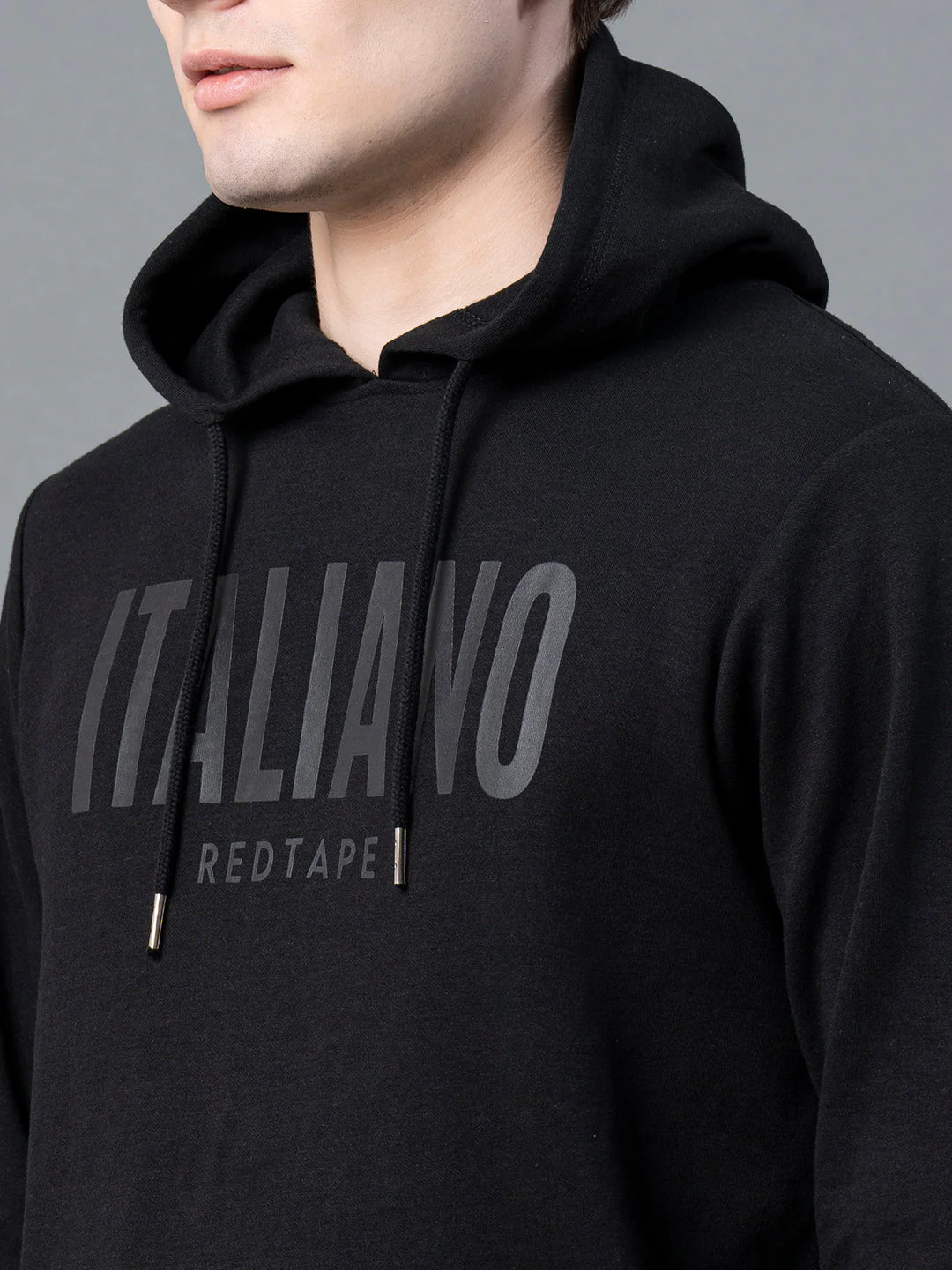 Men Black Graphic Print Hoodie - Image 4