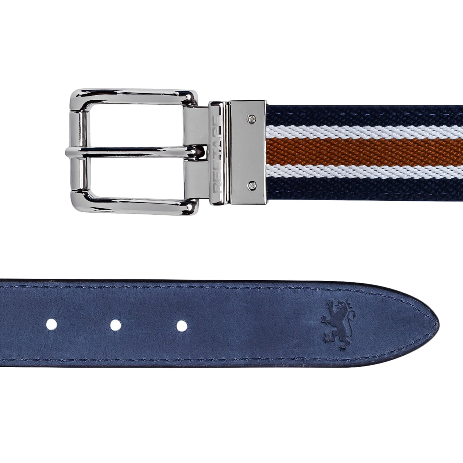 Men Blue And Tan Leather Belt - Image 3