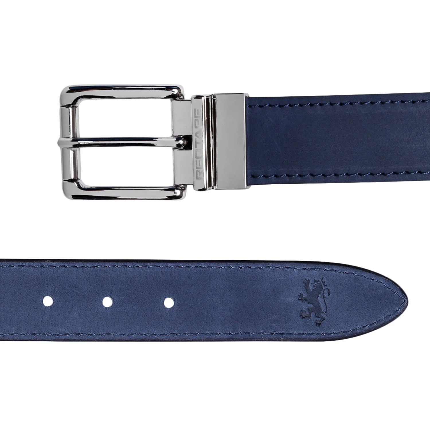 Men Blue And Tan Leather Belt - Image 4