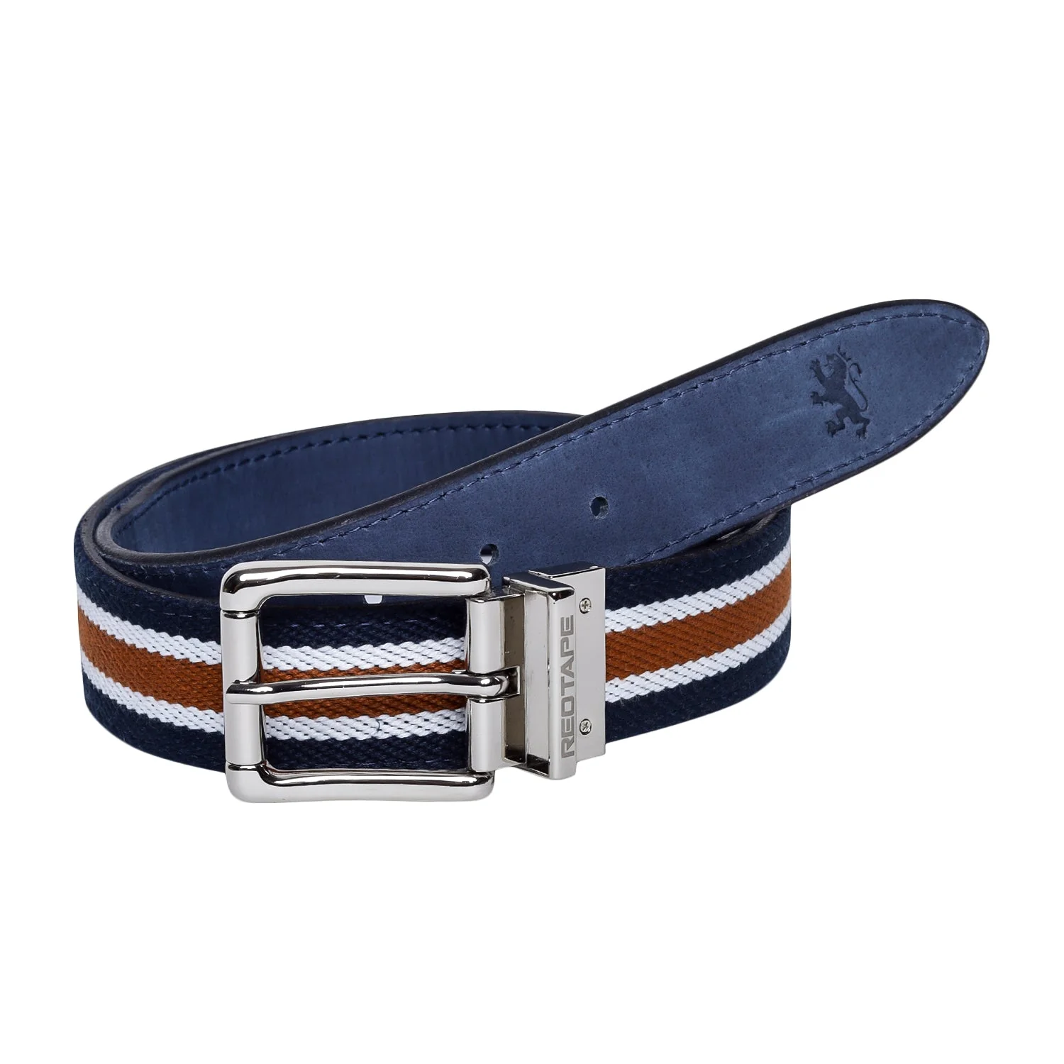 Men Blue And Tan Leather Belt - Image 6