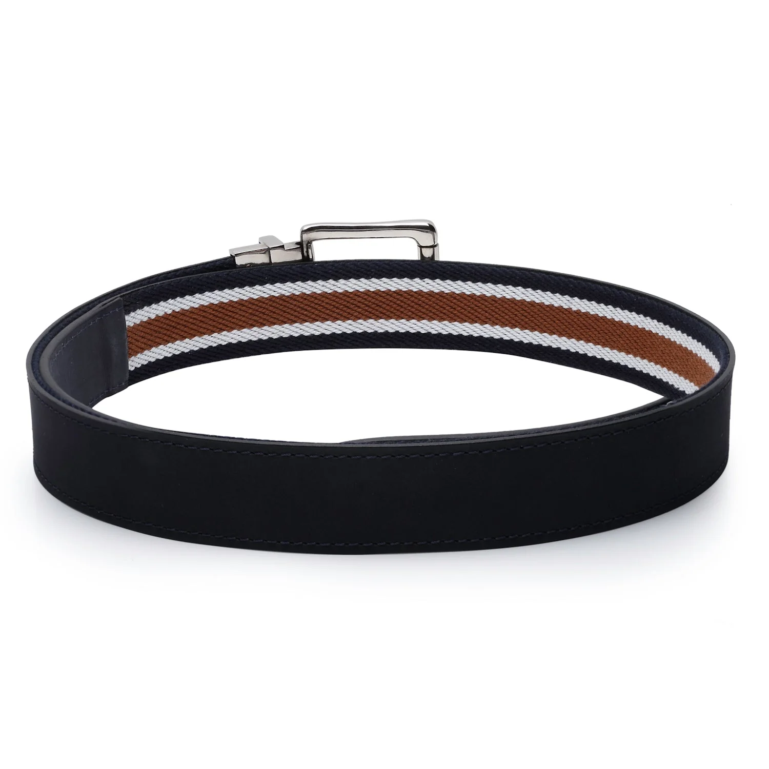 Men Blue Tan Leather Reversible Belt - Image 5