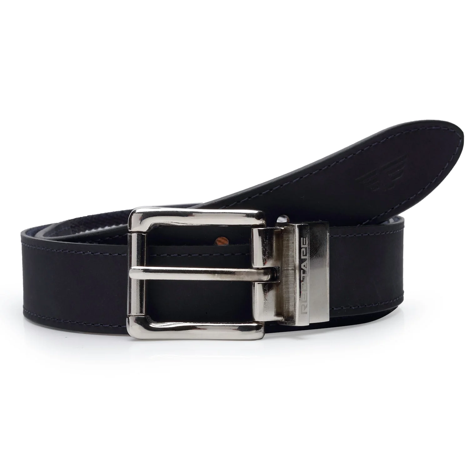 Men Blue Tan Leather Reversible Belt - Image 6