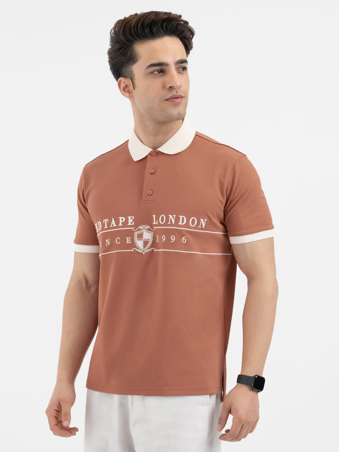Red Tape Menâ€™s Burnt Orange Polo T-Shirt - Image 2