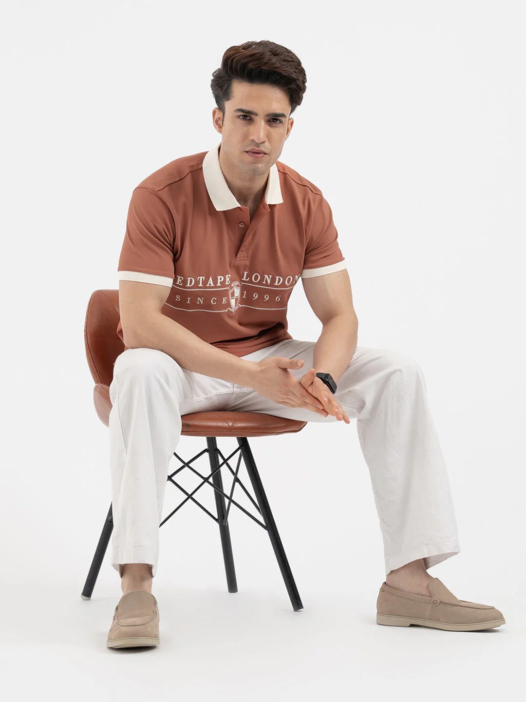 Red Tape Menâ€™s Burnt Orange Polo T-Shirt - Image 5